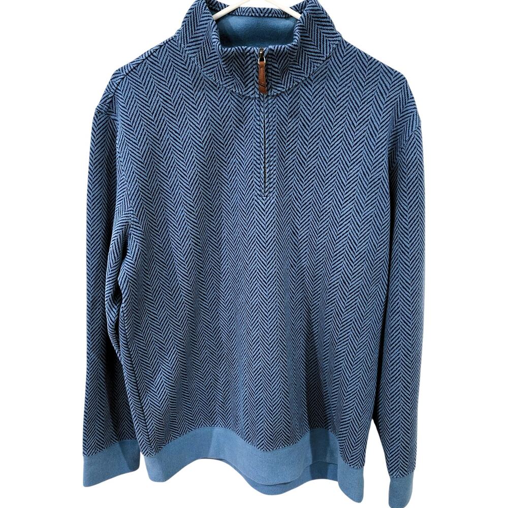 Lands' End Sweater Mens Large 42-44 Blue Pullover 1/4 Zip Knit 100% Cotton